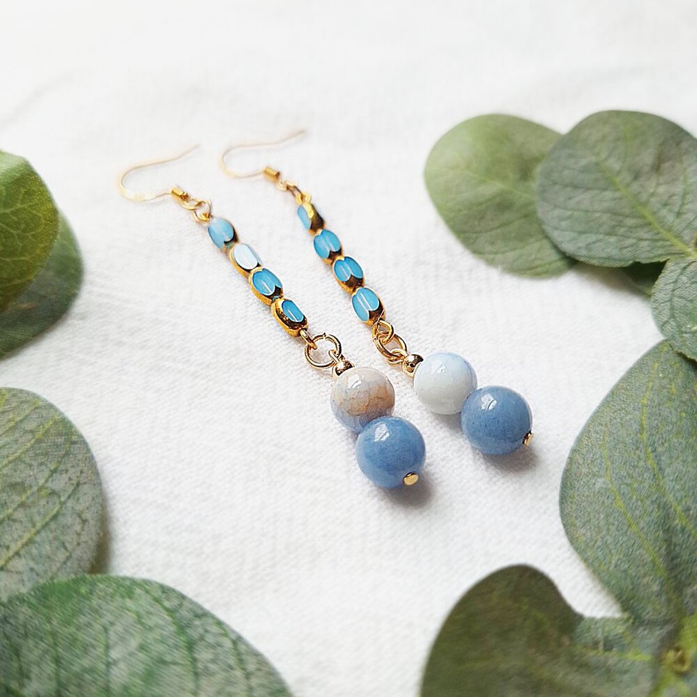 Porcelain & Aventurine Dangle Earrings – Coastal Grandmother, Boho Gold Jewelry - Picture 8 of 9